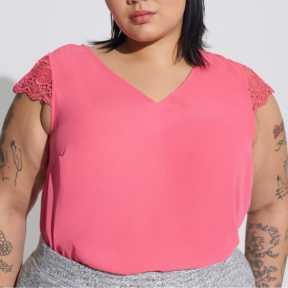Torrid Honeysuckle Pink Georgette Lace Trim Sleeve Blouse 3X 40090216